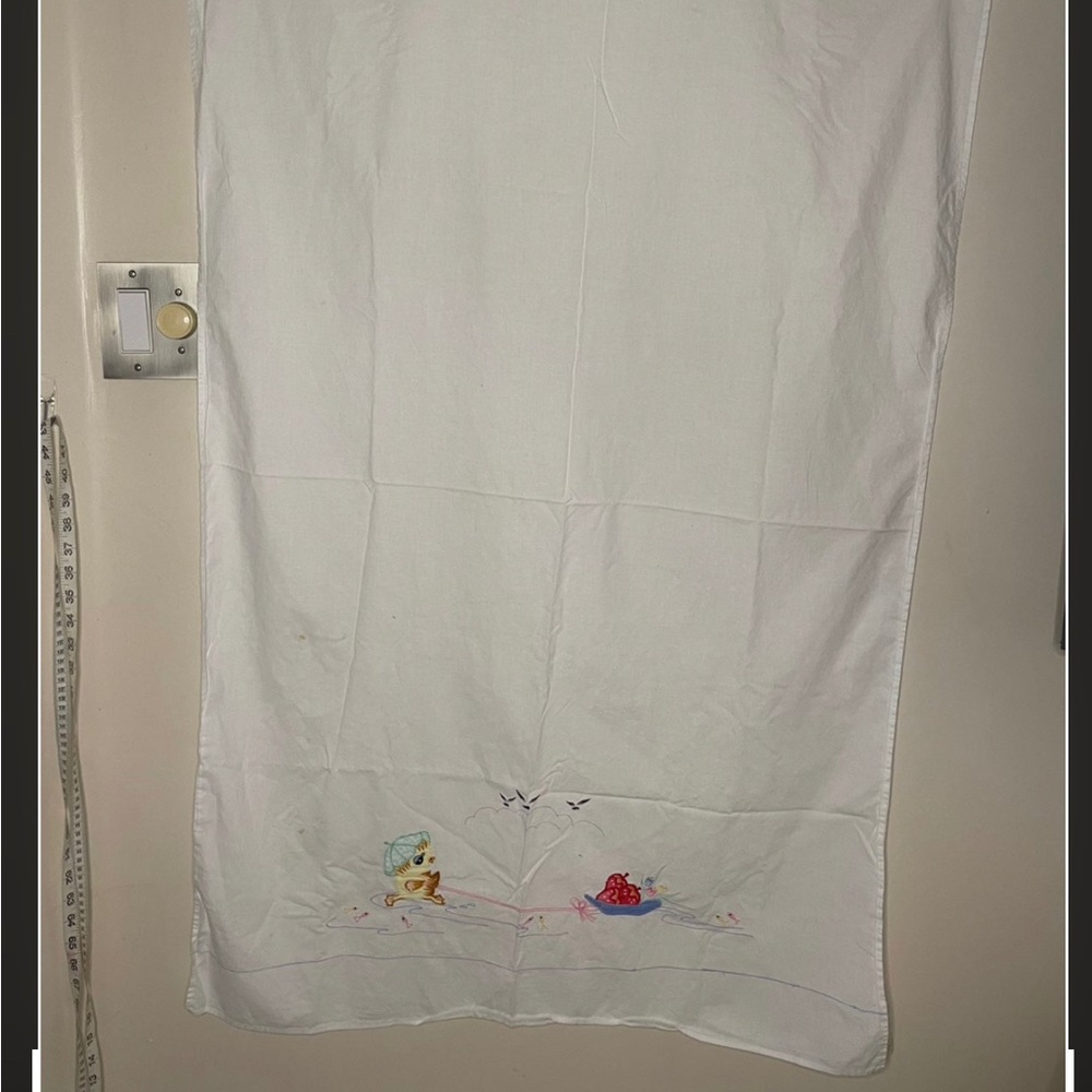 Vintage Antique Baby Crib Sheet with embroidery and appliqué Duck